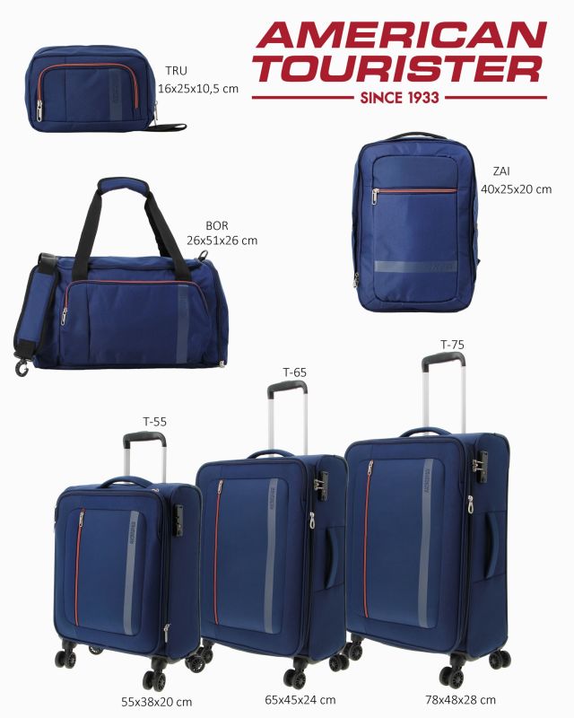 Prodotto: AMERICAN TOURISTER - TROLLEY BLU IN TESSUTO 4 RUOTE CON COMBINAZIONE TSA