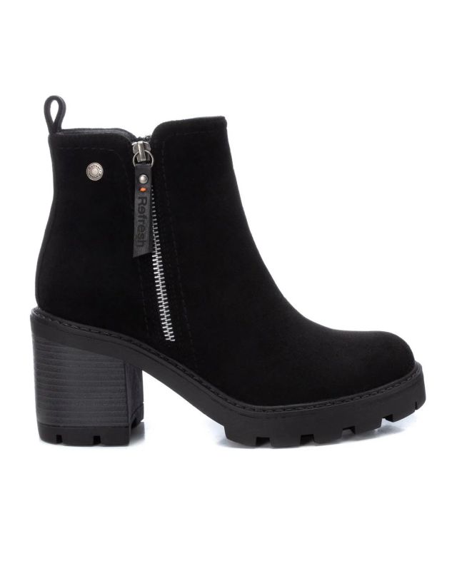 Prodotto: REFRESH - Tronchetto nero scamosciato con zip laterale, tacco 7,5CM