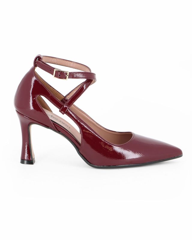 Prodotto: MISS GLOBO - Décolleté bordeaux naplak con cinturini incrociati, tacco 7,5CM - MADE IN ITALY
