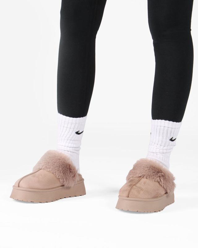 Prodotto: MISS GLOBO - Sabot khaki scamosciato con pelliccia