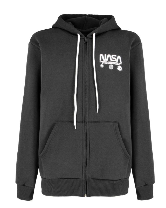 Prodotto: NASA - FELPA NERA DA UOMO CON ZIP E CAPPUCCIO