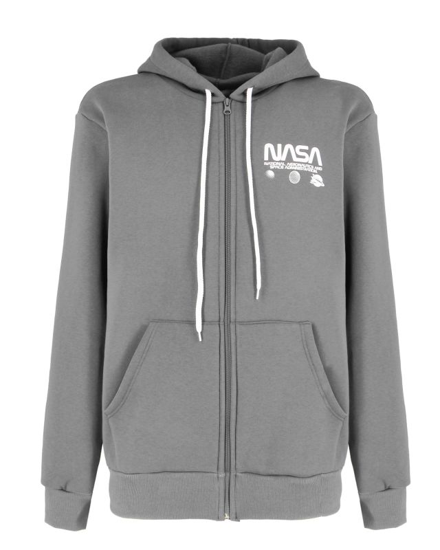 Prodotto: NASA - FELPA GRIGIA DA UOMO CON ZIP E CAPPUCCIO