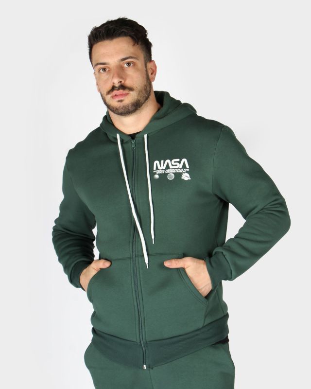Prodotto: NASA - FELPA VERDE DA UOMO CON ZIP E CAPPUCCIO