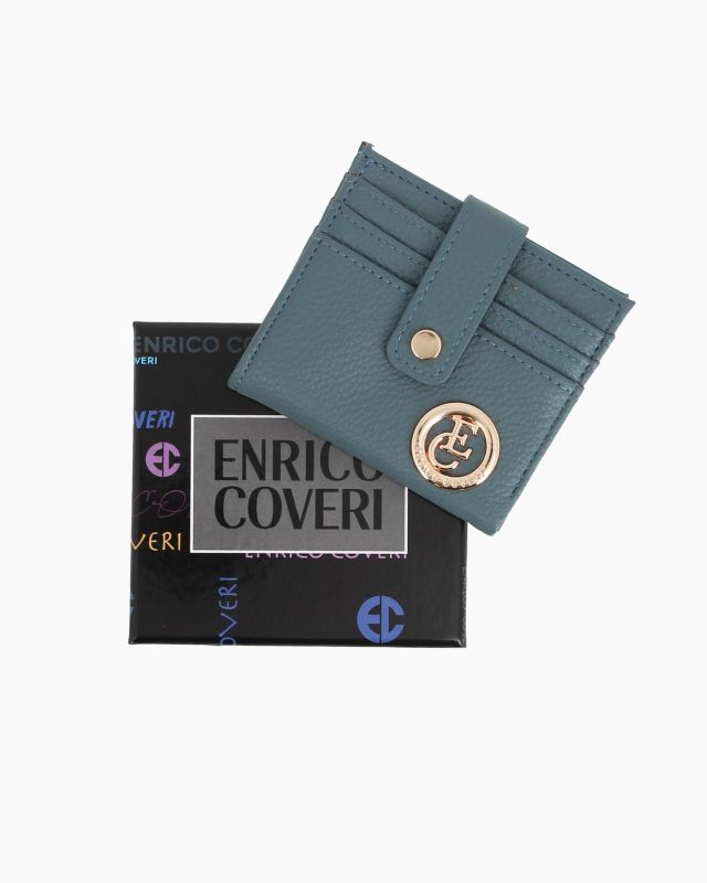 Prodotto: ENRICO COVERI - Portacarte blu da donna con pattina e logo