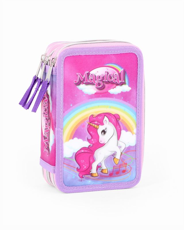Prodotto: UNICORNO - ASTUCCIO 3 ZIP CON STAMPA 3D E PENNA PAPERMATE