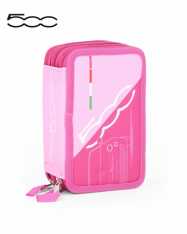 Prodotto: FIAT 500 - ASTUCCIO ROSA 3 ZIP CON PENNARELLI GIOTTO TURBOCOLOR