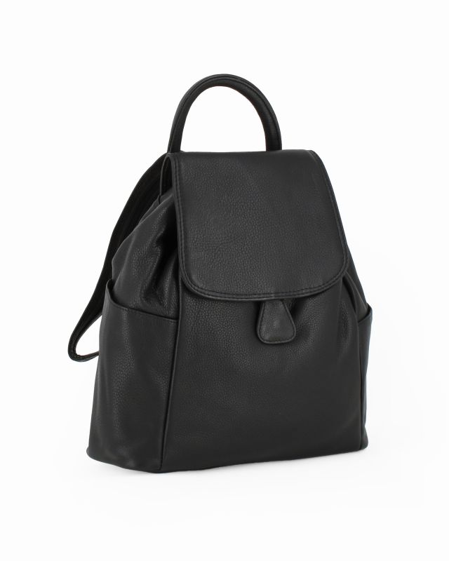 Prodotto: ALEX & CO - Zaino nero in VERA PELLE con coulisse e patta