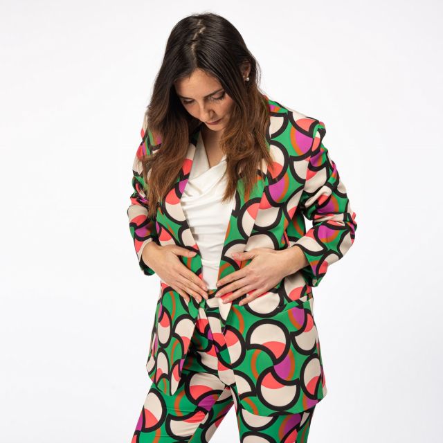 Prodotto: PAQUITA - BLAZER VERDE COLLO SCIALLATO E FANTASIA CERCHI
