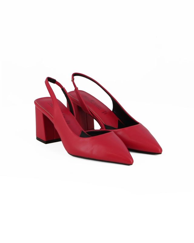 Prodotto: MISS GLOBO - Décolleté rossa slingback con scollo laterale, sottopiede in memory foam e inserto elasticizzato sul cinturino, tacco 7CM