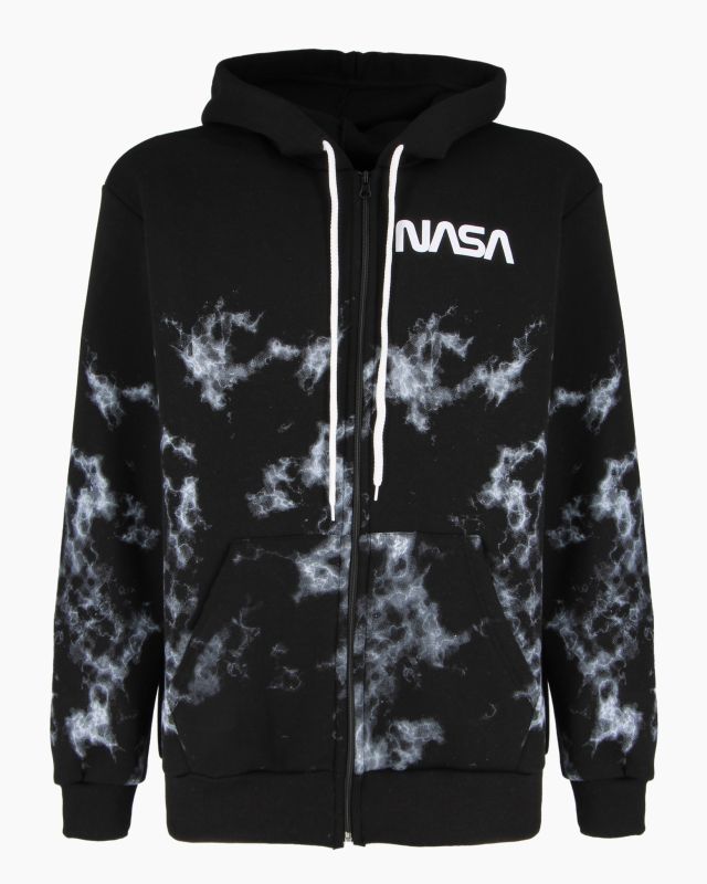 Prodotto: NASA - FELPA NERA CON CAPPUCCIO E ZIP DA UOMO
