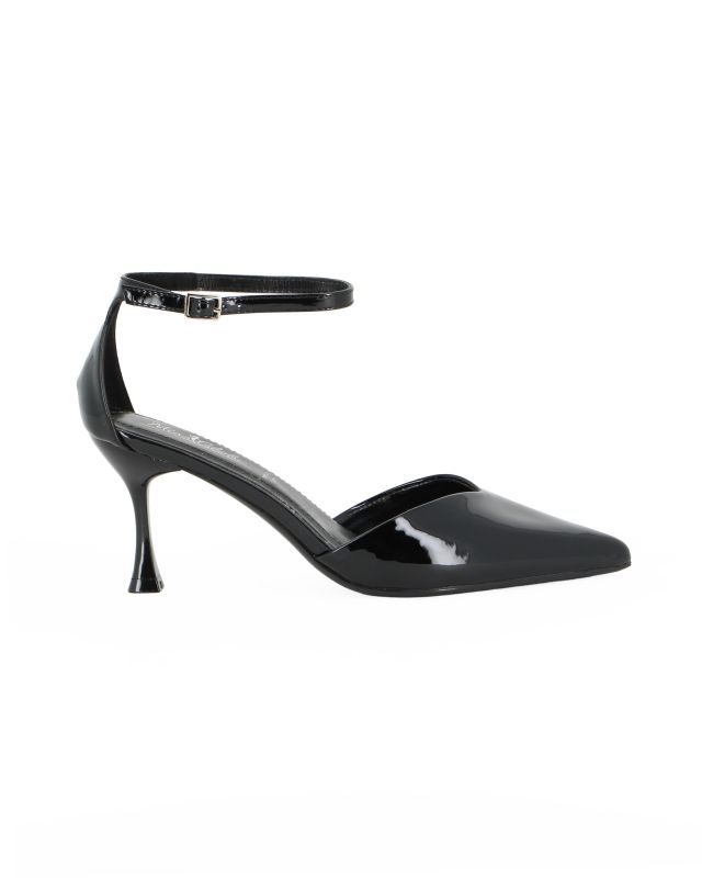 Prodotto: MISS GLOBO - Décolleté nera in vernice con cinturino alla caviglia e sottopiede in memory foam, tacco 7,5CM