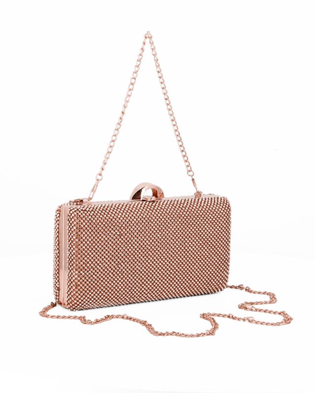 Prodotto: DIVAS - Clutch nera ricoperta di strass argento con chiusura metallica
