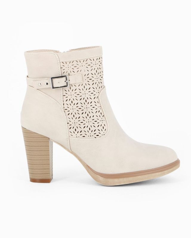 Prodotto: MISS GLOBO - Tronchetto beige traforato con zip laterale, tacco 8CM