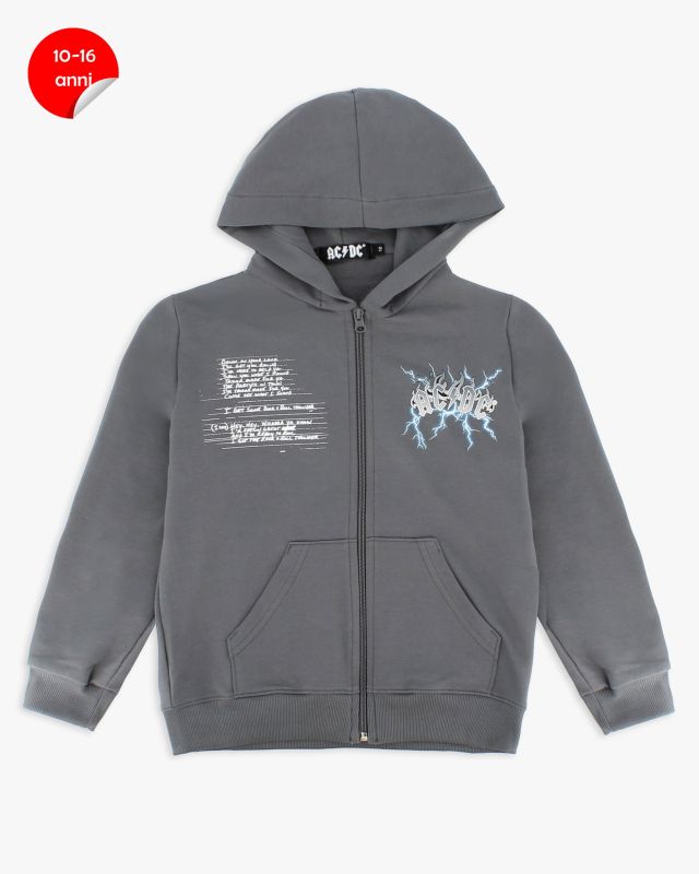 Prodotto: ACDC - FELPA GRIGIA FULL ZIP CON CAPPUCCIO PER RAGAZZI 10-14 ANNI