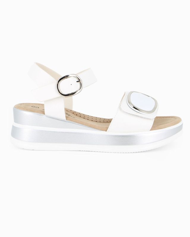 Prodotto: MISS GLOBO - Sandalo bianco platform con sottopiede memory soft e strappo, zeppa 5CM