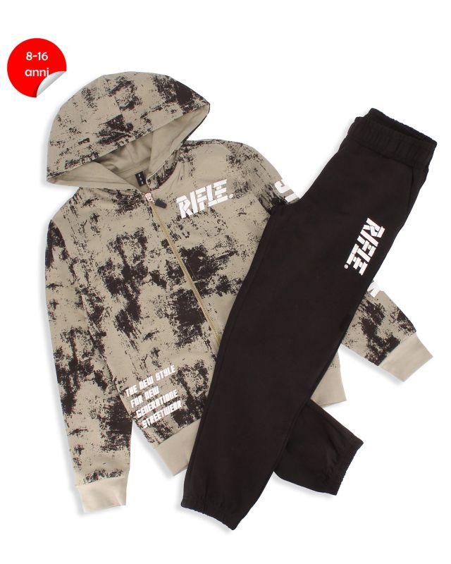 Prodotto: RIFLE - COMPLETO TUTA FELPA BEIGE FULL ZIP CON CAPPUCCIO 8-16 ANNI