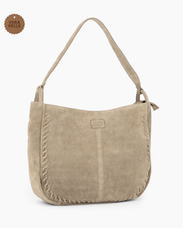 Prodotto: CHESTER POLO ACADEMY - Borsa a spalla cappuccino scamosciata in VERA PELLE