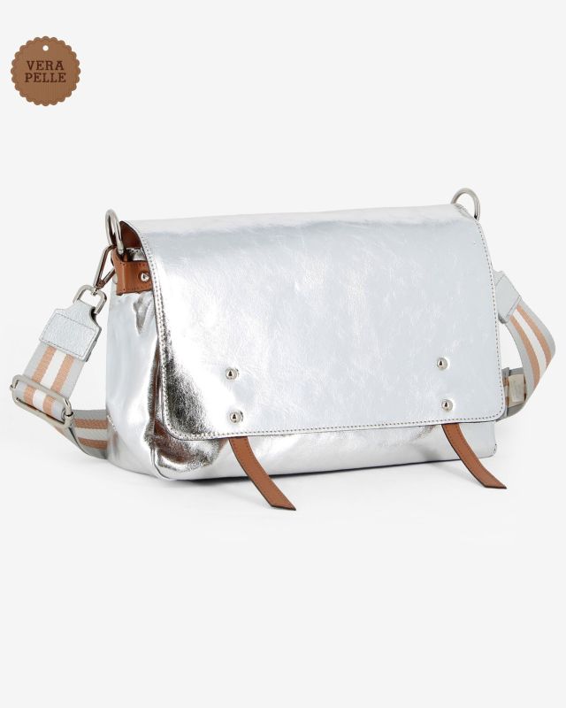 Prodotto: DIVAS - Borsa argento modello postina VERA PELLE, MADE IN ITALY