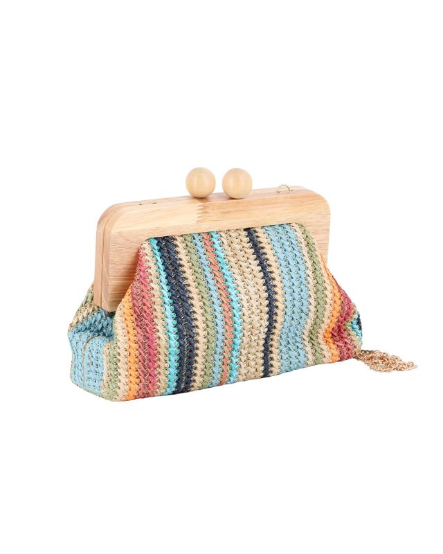 Prodotto: DIVAS - Borsa pochette in paglia multicolor con stecca in legno