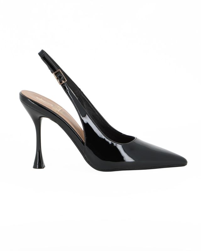 Prodotto: MISS GLOBO - Décolleté slingback nera in vernice con sottopiede in VERA PELLE, tacco 9,5CM