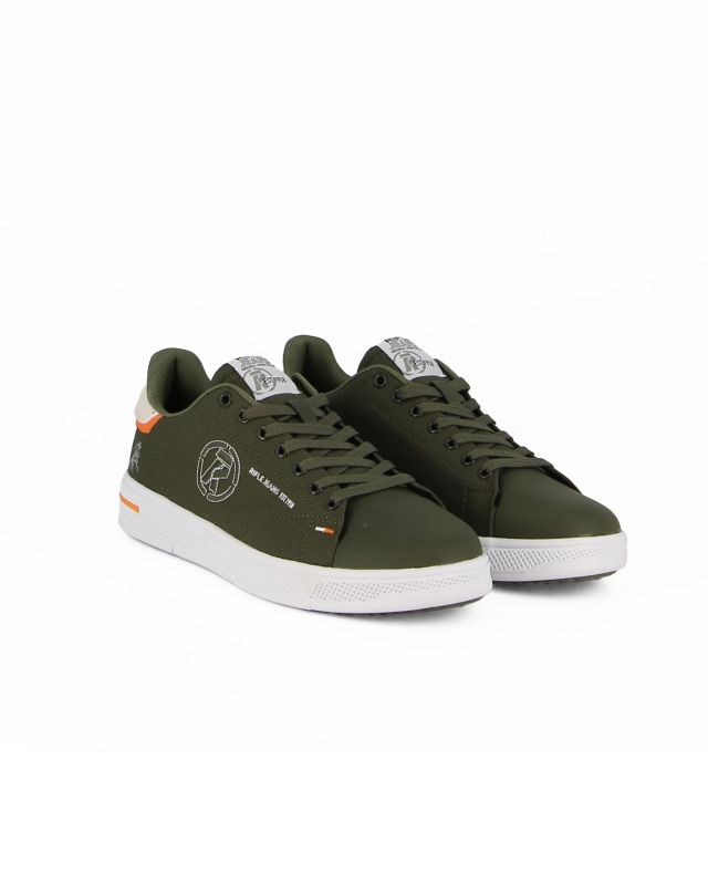 Prodotto: RIFLE - Sneaker verde in tela con patch beige