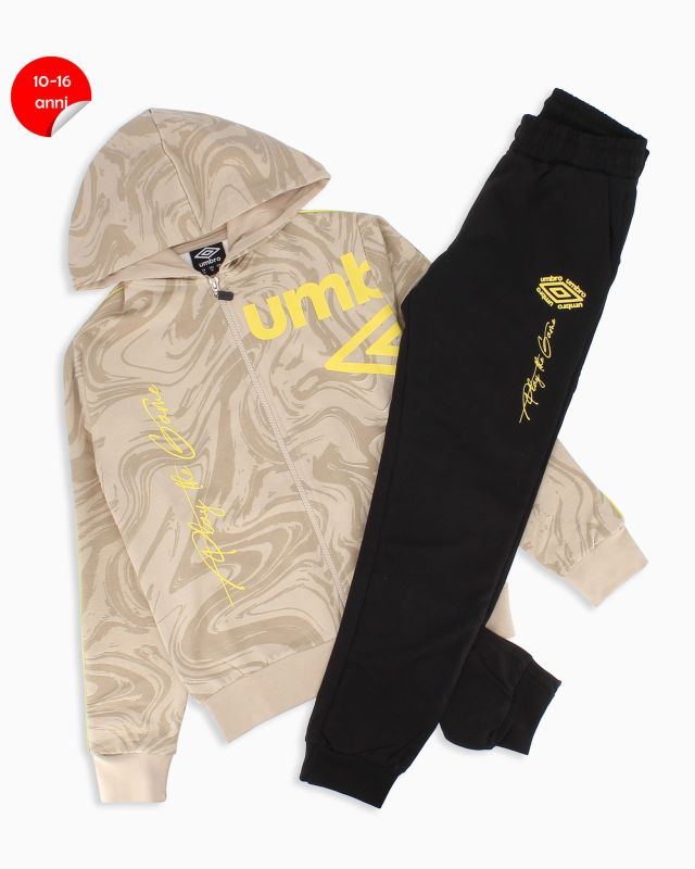 Prodotto: UMBRO - COMPLETO TUTA RAGAZZO FELPA BEIGE FULL ZIP CON CAPPUCCIO 10 - 16 ANNI
