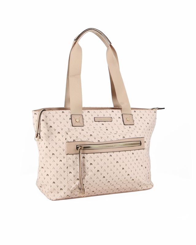 Prodotto: CORTINA POLO STYLE - Borsa shopping beige loggata con zip frontale