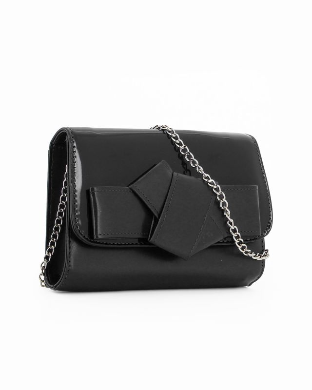 Prodotto: ANNES NICOLE - Pochette nera con patta in vernice e fiocco removibile, MADE IN ITALY