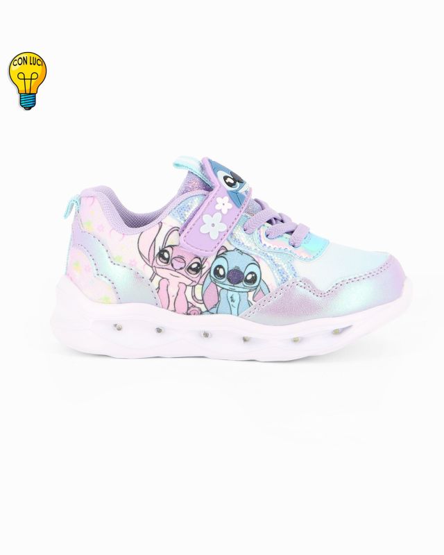 Prodotto: STITCH - Sneakers lilla da bambina con luci e strappo, numerata 25/31
