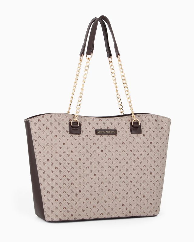 Prodotto: CORTINA POLO STYLE - Borsa shopping marrone manici catena