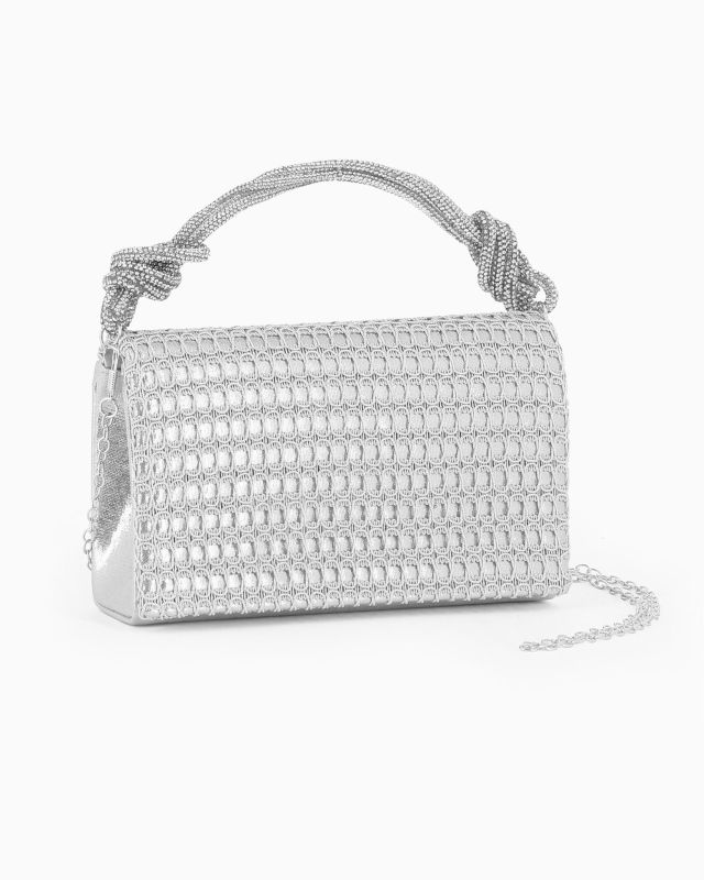 Prodotto: MISS GLOBO - Pochette argento con patta e manico in strass