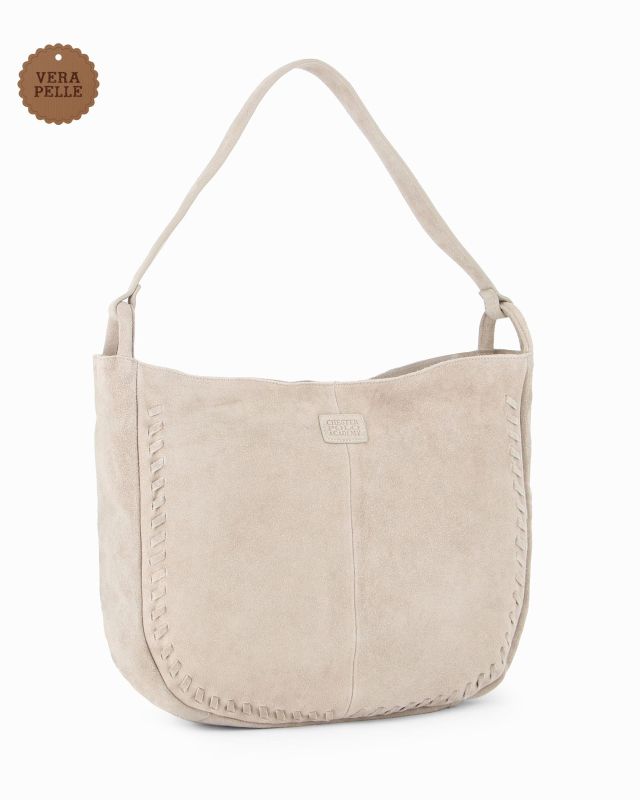 Prodotto: CHESTER POLO ACADEMY - Borsa a spalla beige scamosciata in VERA PELLE