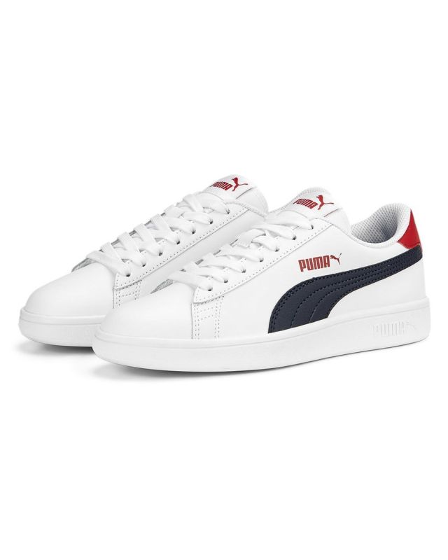Prodotto: PUMA - Sneakers bianca e blu in VERA PELLE con dettagli rossi, numerata 36/39 - SMASH V2 L JR