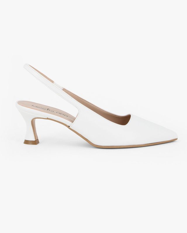 Prodotto: MISS GLOBO - Décolleté slingback bianca, tacco 5,5CM - MADE IN ITALY