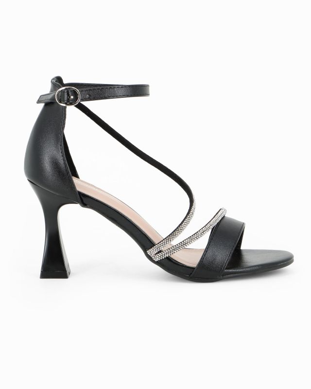 Prodotto: MISS GLOBO - Sandalo nero con cinturini in strass, tacco 8CM