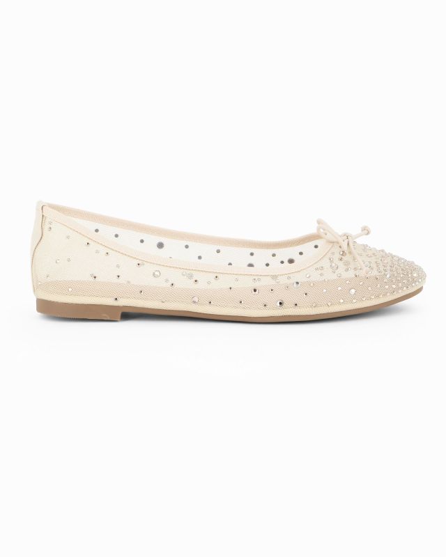 Prodotto: MY JEWELS - Ballerina beige a rete con fiocco e strass