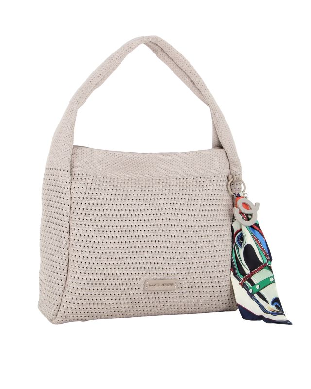 Prodotto: DAVID JONES - Borsa hobo traforata marrone chiaro con foulard decorativo