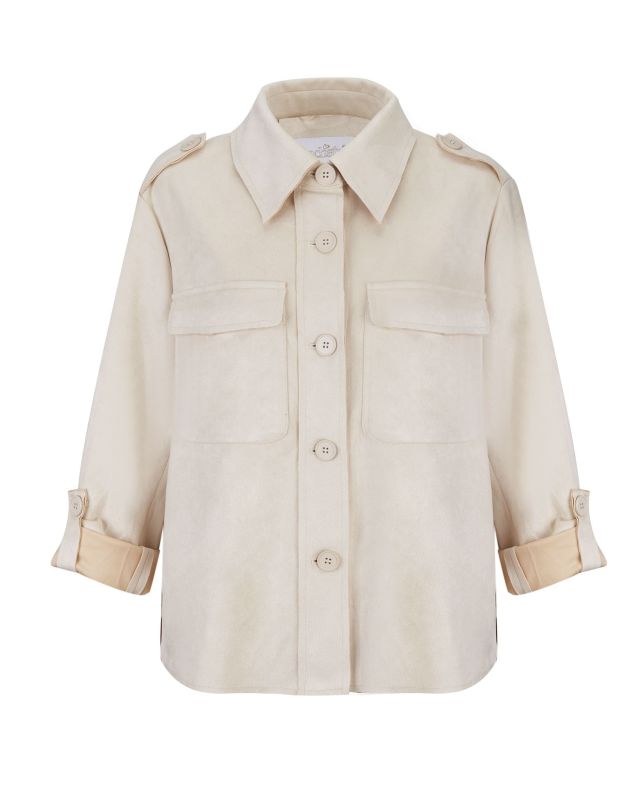 Prodotto: BACHATA - Giacca a camicia scamosciata beige da donna con tasche