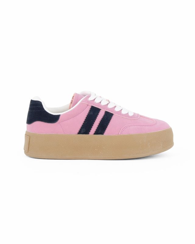 Prodotto: MISS GLOBO - Sneakers rosa scamosciata con lacci, fondo 3,5CM