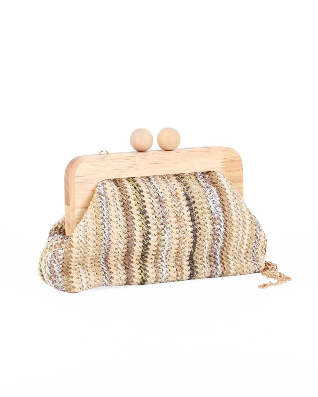 Prodotto: DIVAS - Borsa pochette in paglia multicolor beige con stecca in legno