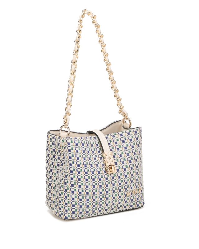 Prodotto: RIFLE - Minibag blu intrecciata con con pattina e chiusura a girello