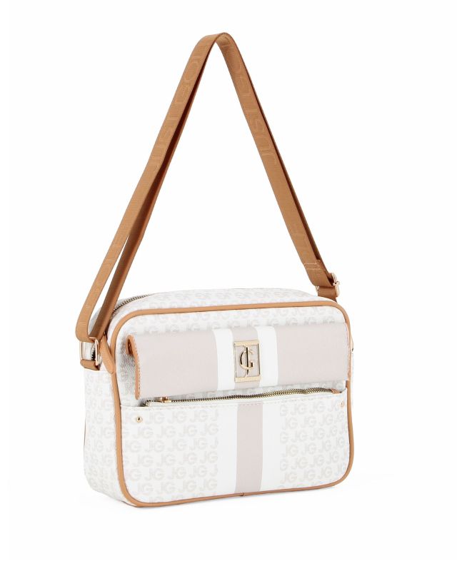 Prodotto: JUST GOLF - Tracolla beige loggata con tasca frontale e pattina con logo