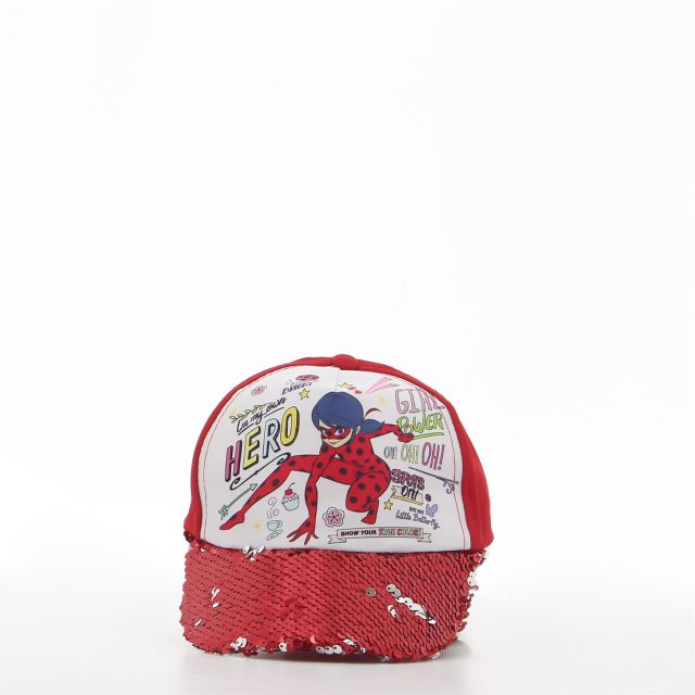 Prodotto: MIRACULOUS - Cappello baseball bimbo rosso/bianco con disegno frontale e paillettes su visiera
