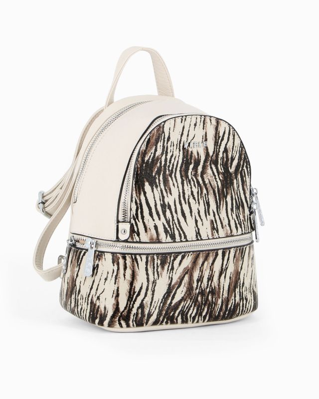 Prodotto: RIFLE - Zaino animalier beige con due scomparti principali e tasca frontale con zip orizzontale