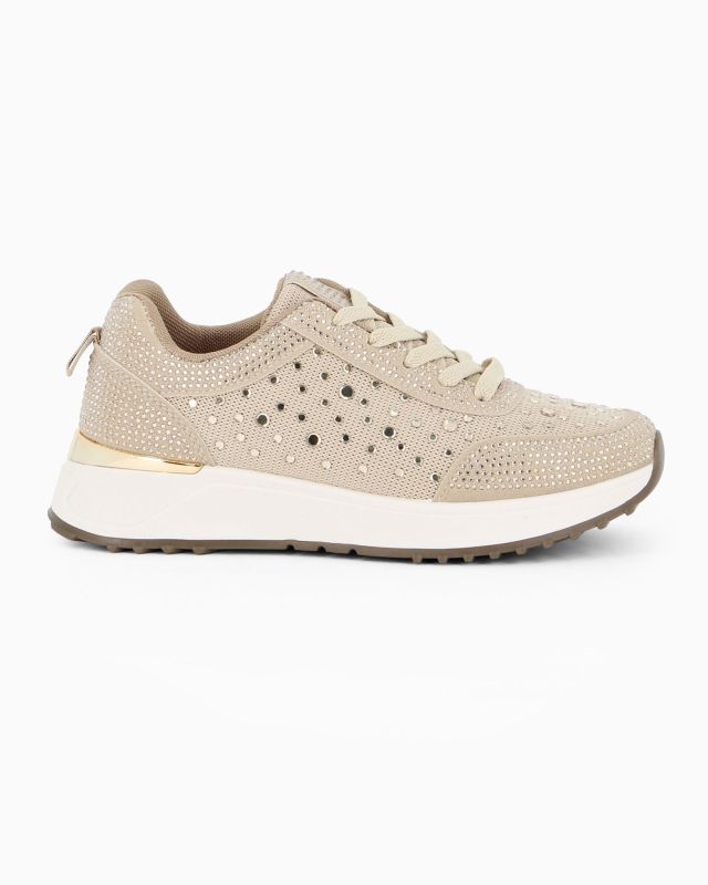 Prodotto: MISS GLOBO - Sneakers beige con lacci e strass