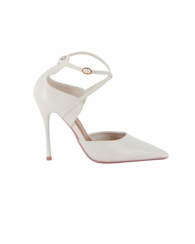 Prodotto: MISS GLOBO - Décolleté bianca con sottopiede in memory foam e cinturini incrociati, tacco 10,5CM