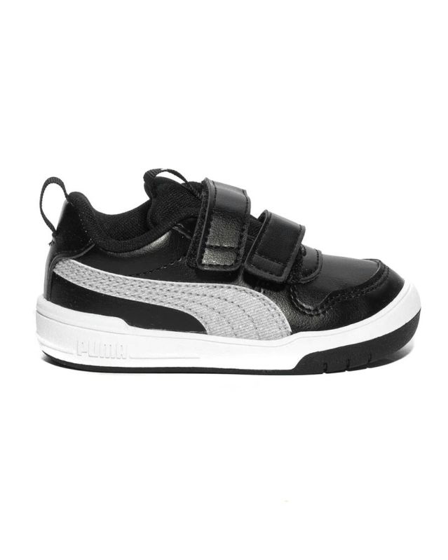 Prodotto: PUMA - Sneaker da bambina nera con logo argento glitter e doppio strappo, numerata 20/27 - MULTIFLEX GLITZ V INF