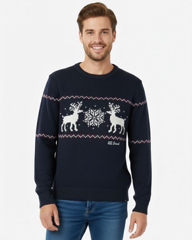 Prodotto: US GRAND - Maglione manica lunga blu con renna