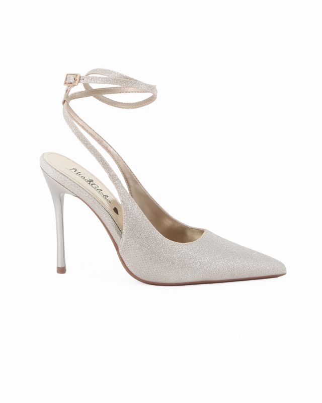 Prodotto: MISS GLOBO - Décolleté slingback platino in lurex, tacco 10CM