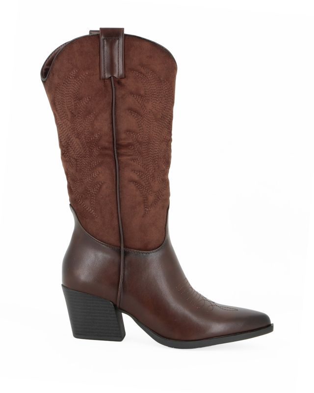 Prodotto: ZOE - Stivale texano marrone con gambale scamosciato e zip laterale, tacco 6CM